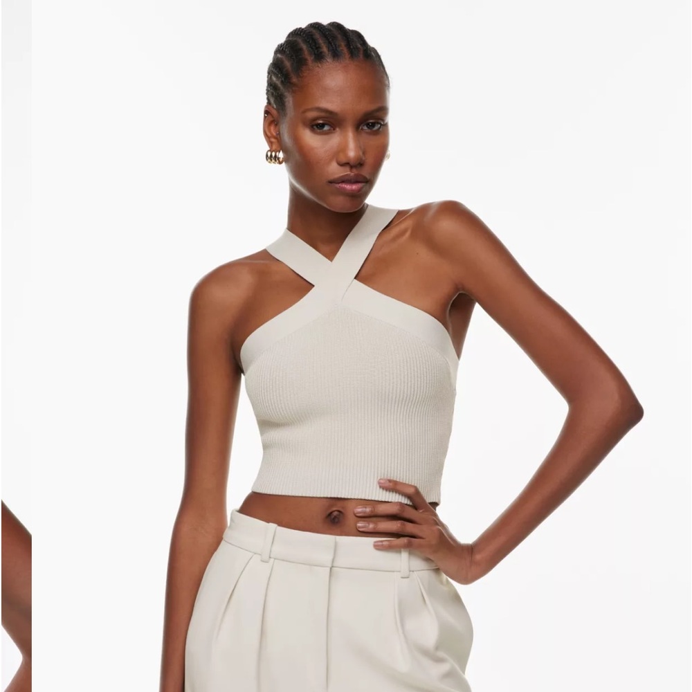Aritzia Babaton sculpt knit criss cross cropped tank